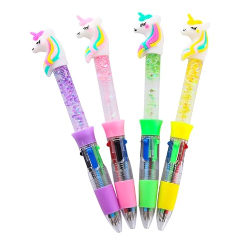 Canollo 4 Stück Einhorn Kugelschreiber 4 in 1 Versenkbare Kugelschreiber 0 5mm Mehrfarbiger Stifte Multifunktionsmarker Mehrfarbige Farbwechselstifte für Studenten Kinder Schulbedarf