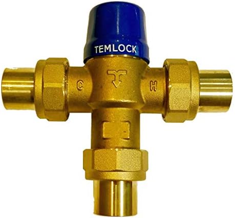 Thermostatic Mixing Valve For Point-Of-Source 3/4” - 100-140°F Water Temperature Adjustable for Anti Scald - Lead-Free Brass - 3/4” Sweat Fittings & Integral Check Valves - TEMLOCK