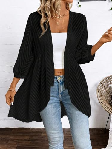 MARZXIN Womens Plain Cardigans Ruffle Hem Lightweight Casual Sweater Cardigan3