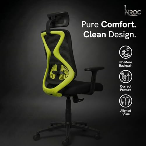 Image of Metal Mesh Back Executive Office Chair - Ergonomic Design with Adjustable Height, Durable and Breathable Seating for Office Work | 64x 61x119 cm | (Neon Green)