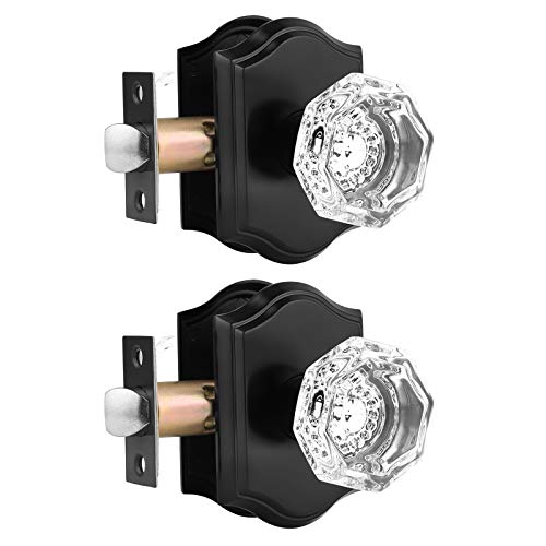 One-Day Sale: Up to 40% Off 2 Pack Crystal Door Knobs Interior Glass Door Knob Lock with Black Rosette,Passage Function for Hallway Closet Pantry,Octagon Shape Diamond Knobsets