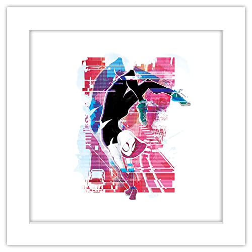 Trends International Gallery Pops Spider-Man: Across the Spider-Verse - Arte de pared, Spider-Gwen Glitch, versión enmarcada en blanco, 12 x 12 pulgadas