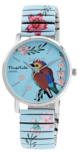 Raptor Reloj de pulsera para mujer Frida Kahlo Edition con cordón de alta calidad, acero inoxidable, regalo para mujer, novia o madre con caja de reloj, azul claro, Contemporáneo