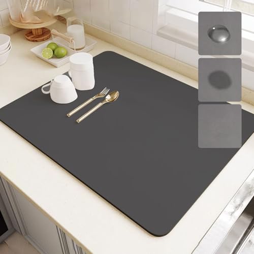 Tapete de Secado de Platos de Silicón - Alfombrilla Súper Absorbente y Antideslizante- Protector de Encimera Resistente al Agua, Calor y Moho - Fácil de Limpiar, No Guarda...
