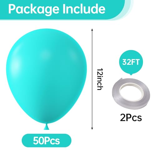 Image of KALOR 12 Inch Teal Blue Balloons, 50 Pcs Latex Helium Balloons for Kid's Birthday Party, Baby Shower, Wedding, Graduate Party Decorations