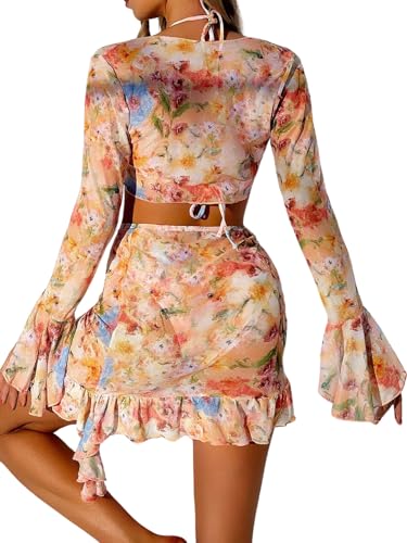 Women's 4 Piece Allover Print Bikini Halter Neck Triangle Set High Cut Bikini Swimsuit Bathing Suit2