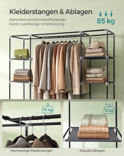SONGMICS Kleiderschrank, Faltschrank mit Kleiderstange, 12 Ablagen – Ansicht 3