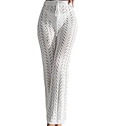 COZYEASE Women's Beach Cover Up Pants Hollow Cut Drawstring Elastic High Waist Bathing Suit Cover...