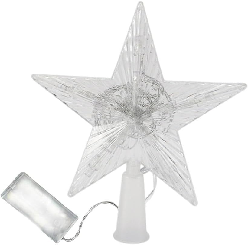 Kisangel Lighted Star Christmas Tree Topper White Plastic Five-Pointed Tree Topper Star Decoration 7 Inch for Festive Holiday Decor and Party Ambiance