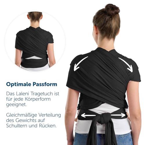 Laleni Tragetuch Baby neugeboren bis 15 kg aus weicher Baumwolle - Babytrage Neugeborene ab Geburt - OEKO-TEX zertifiziertes Tragetuch Kleinkind - Wickeltuch Baby mit 5,10 m Länge - Trage in Schwarz