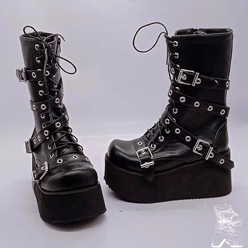 Image of Ulalaza Women Mary Jane Dress Pumps Lolita Shoes Cute Platform Gothic Double Ankle Strap Round Toe Chunky Heel Uniform Pumps Shoes Perfect for School Party Business Work Dance Date Night Club