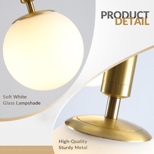 BOKT Mid Century Modern Large Gold Globe Hanging Pendant Light Plug in Brushed Brass White Glass Hanging Lamp Plug in Cord Minimalist Sphere Round Pendant Lighting (Gold-Plug in) by BOKT - Image 3