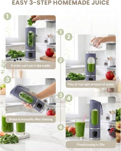 Image of Portable Electric Blender Bottle with Digital Display, Rechargeable Smoothie Maker, USB Juicer Mixer Grinder for Shakes, Juices, Baby Food & Protein Drinks Leakproof & Travel Friendly (Purple)