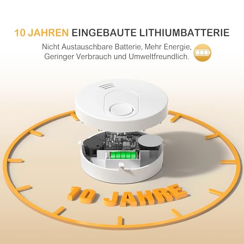 Andyssey Rauchmelder mit Magnethalterung, 10 Jahres Langzeit Batterie Feueralarm mit...