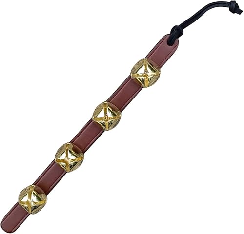 Miniatura 1 de RRD - Campanas colgantes de trineo para puerta 4 campanas colgantes de latón en correa de cuero negro Cascabel multiusos para puerta de trineo de
