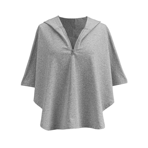 DEMDACO Half Zip Pullover Poncho, Travel Wrap With Hood, One Size Fits Most Cotton