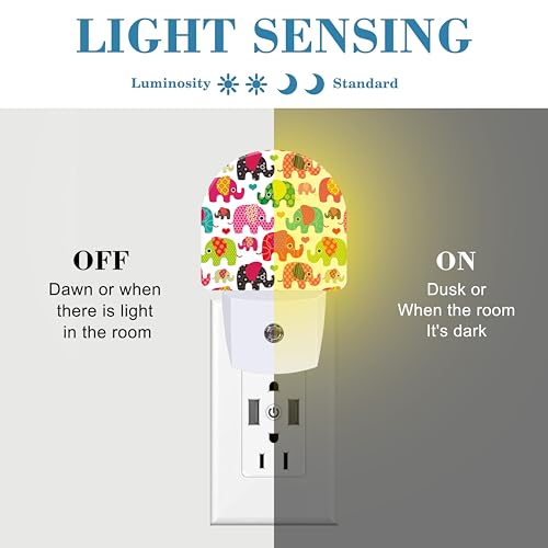 Image of Night Light for Kids Girls Boys, Retro Colorful Cute Elephant LED Night Light Plug into Wall with Dusk to Dawn Sensor for Room Decor, Hallway, Kitchen, Bathroom, Nursery, Stairs
