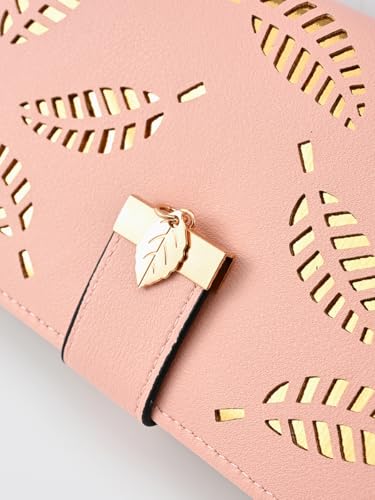 Women's Long Bifold Wallet- Leather Zipper Clutch Purse, RFID Blocking Slim Organizer for Credit Cards Pink3