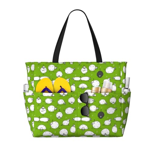 Funny Sheep Doing Yoga Print Beach Pool Bags Tote For Women Ladies Large Gym Tote Carry On Bag For Weekender Travel Waterproof
