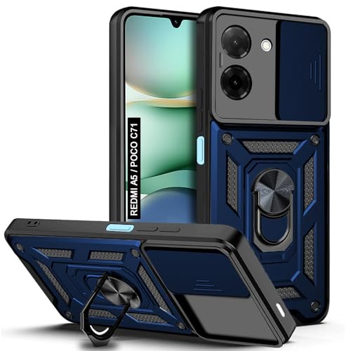 Image of AESTMO Tough Armor Poco C71 / Redmi A5 Bumper Back Case Cover | Ring Holder & Sliding Camera Shield Cover | 360 Degree Protection Back Case Cover for Poco C71 / Redmi A5 (Blue)
