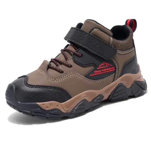 Unitysow Botas de senderismo para niños, impermeables, para caminar, para exteriores, ligeras, para senderismo, camping, escalada, Brown, 35 EU