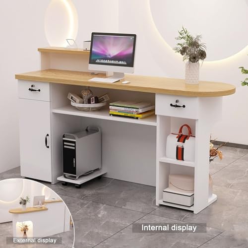 Nowoczesne biurko LED z zamykaną szufladą, stolik do biura, salonu, holu, biznesu - 120 cm uniwersalny blat roboczy