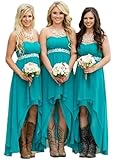 Sweetheart Hi-Lo Brideamaid Dresses Strapless Chffon Dress for Wedding Guest,Turquoise,16