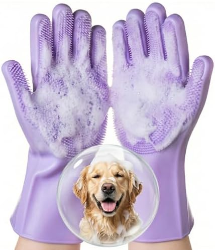 DELOMO Pet Grooming Gloves 1 Pair: Soft and Gentle Silicone Dog W...