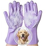 DELOMO Pet Grooming Gloves 1 Pair: Soft and Gentle Silicone Dog Washing Gloves - Bathing Scrubber Brush Mitt Grooming Shedding Fur Removal Massage for Dogs/Cats/Horse, Purple