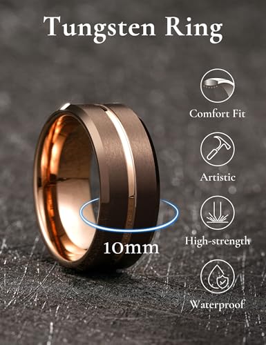 Image of King Will Tungsten Carbide Wedding Band for Men Women-6 /8 /10mm Width Multicolor Available with Grooved Center Wedding Ring Suitable for Work, Gym Comfort Fit Size 4-16