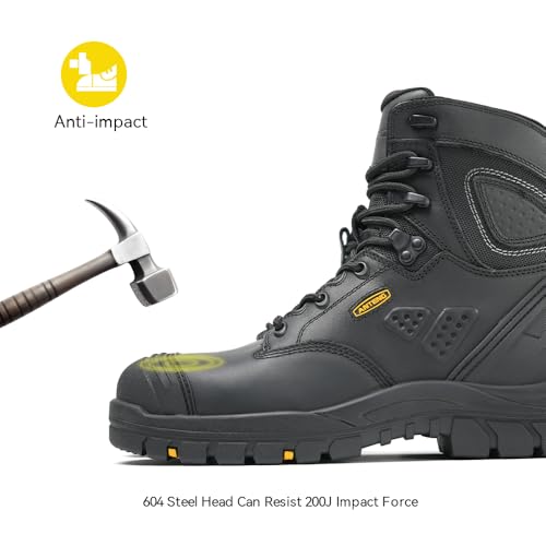 Image of Men's Work Boots, Oiled Nubuck Leather Steel Toes Mens Work Shoes, Non Slip Lace Up Protective Shoes, 8 Inch, Anti-Static, Anti-Puncturing, Anti-Fatigue (AT505, Black,9)
