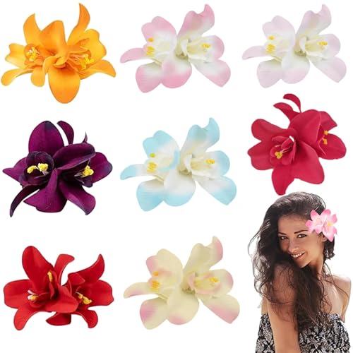 AYNKH 8 Pièces Hawaii Barrette Fleur Pince,Barrettes à Cheveux D'Hibiscus Hawaïen Bohème Orchidées Doubles Accessoires de Coiffure Pour la Plage La FêTe...