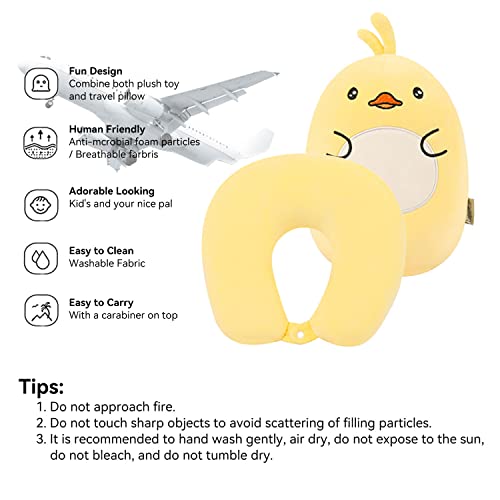 Image of Kids Travel Pillow - 2-in-1 Deformable Kids Neck Pillow for Traveling, Soft U-Shaped Pillow with Adorable Animal Design, Comfy Sleep and Play, Ideal for Airplanes and Cars - Yellow Duck