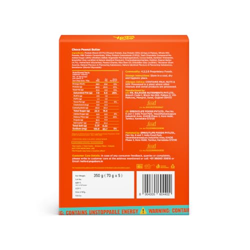 Image of Yogabar Power Up 20g Protein Bar (5 Bars, Choco Peanut Butter, No Added Sugar) | Least Net Carbs | Zero Added Sugar Protein Bars | High Protein Blend - Whey Protein Concentrate, Isolate, Peanuts & Soy | Healthy Protein Snacks