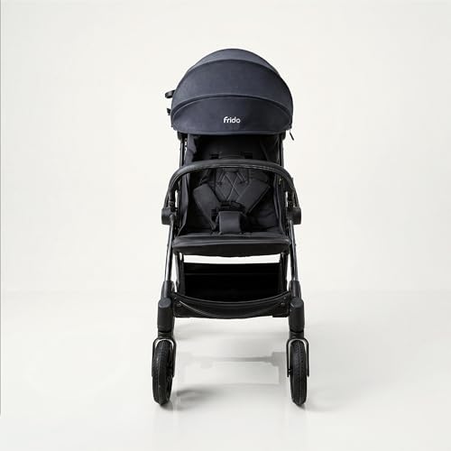 Image of Frido Autofold Travel Stroller for Babies, EN1888 Certified, One-Hand Auto-Fold & 5-Point Safety Harness, Lightweight Travel-Friendly Design with Suspension Wheels (0-4 Years, Black)