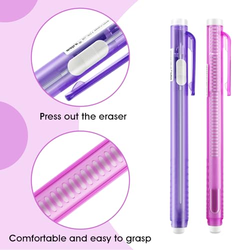 Molain Retractable Mechanical Pen Style Eraser Set, 2PCS with 6 Replacement Refills, Click Erasers for School Office - Image 4