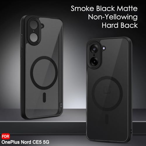 Image of TheGiftKart Hybrid Shockproof Back Cover Case for OnePlus Nord CE 5 5G Compatible with MagSafe | Hard Back Cover Case for OnePlus Nord CE 5 5G (PC & TPU, Translucent Smoke Matte Back, Black Sides)