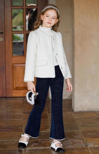 Image of Rolanko Girls Wide Leg Velvet Pants Dressy Palazzo Pant for Girls Corduroy Pant with Pearls for Christmas Holiday Party 5-12Y