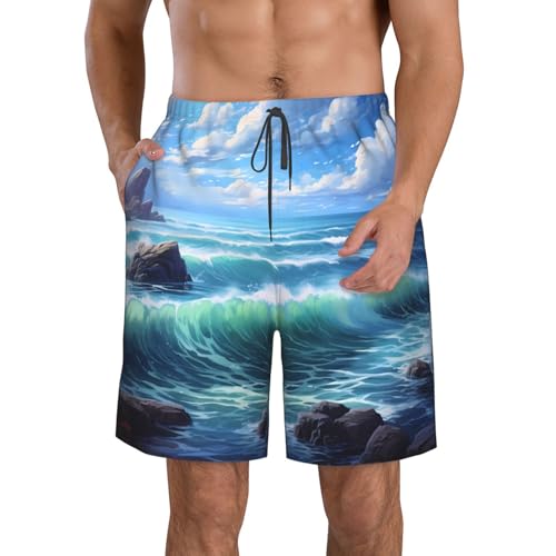 Blue Sea Landscape Men's Quick Dry Beach Shorts Swim Trunks with Pockets Board Shorts