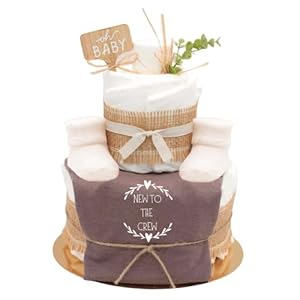 Trend Mama – Vintage Boho Windeltorte Neutral | New to the Crew – Baby Body braun + beige Baby Kuschelsocken…