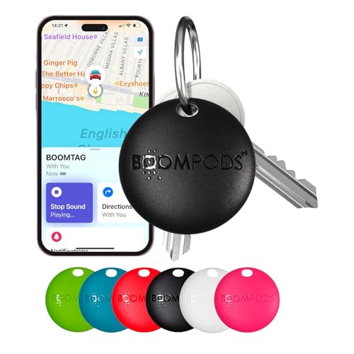 Boompods Boomtag Tracker Tag, Item Finders - Smart Bluetooth Tracker Devices, Luggage Tracker for Suitcases, Children, Pet, Wallet - Sustainable Key Finder Compatible with Apple Find My App - Black