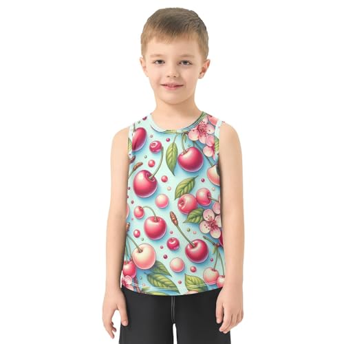 susiyo Cherry Fruits and Flowers Boys Sleeveless Tank Top Girls Athletic T Shirt2