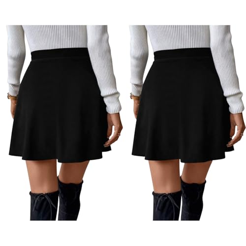 Sweet Hearts Women’s 2-Pack Basic Skater Skirt- Versatile Stretchy Mini Flared Skirt Made in USA2