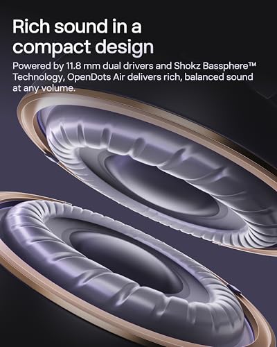 Image of SHOKZ OpenDots Air - Open-Ear, Clip-On Earbuds - Bluetooth 6.1, Up to 36 Hours of Listening, Interchangeable Earbuds, Touch Controls, Dual AI Noise-Canceling Microphones, IP55, Bassphere Technology