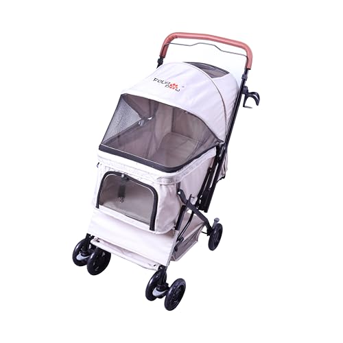 Image of Reversible Pet Stroller (4 Wheels for Cats and Dogs) for Small and Medium Pets up to 33 lbs.Khaki