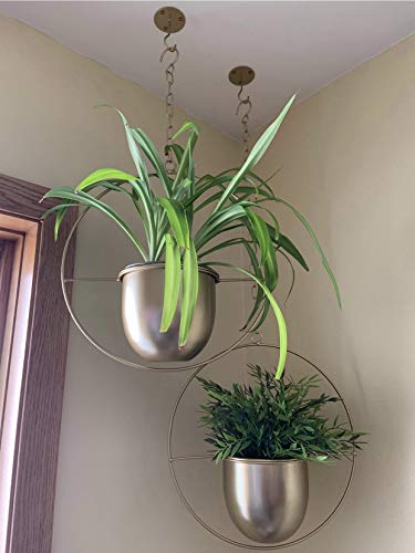 Shineloha 2er Set Blumenampel Hängend Innen, Metall Blumenampel Gold – Ansicht 4