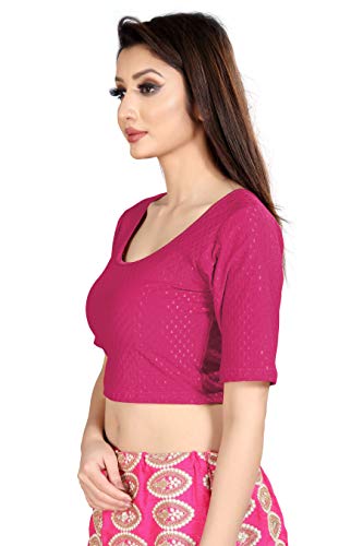 Round Neck Pure Dobby Cotton Stretchable Elbow Sleeve Readymade Saree Blouse for Women Stylish (us208)3