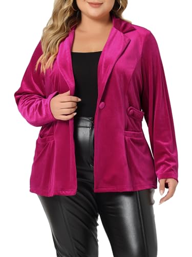 Image of Agnes Orinda Plus Size Velvet Blazers Jackets for Women Casual Lapel Suit Office Work Blazer | Soft Velvet Fabric, Notched Lapel, Button Closure, Vintage Party Style, Long Sleeve Casual Blazer Jacket