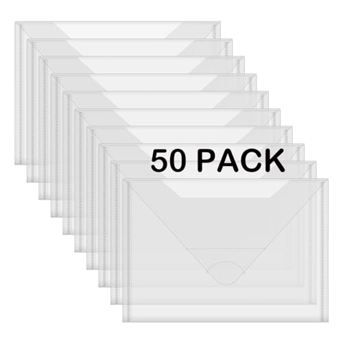 Image of Briartw 50 Pack Storage Bag,Resealable Plastic Envelopes Pockets for Cutting Dies Stencil Crafts Organizer Holder,7x10 inchClear Storage Envelopes for Clear Stamp,Die Cuts,Scrapbook Paper