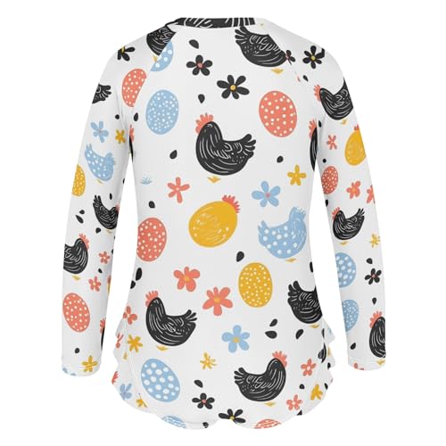 CHIFIGNO One Piece Swimsuits for Girls Long Sleeve Rash Guard Hawaii Swimwear, Chickens Eggs 3T3